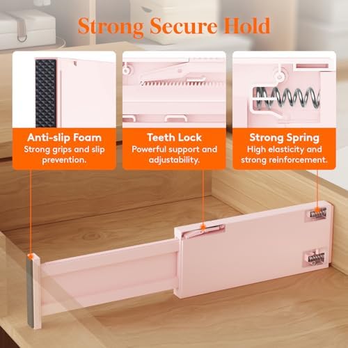 Lifewit 4" High Upgrade Drawer Divider, Adjustable Drawer Organizer Clothes | 24 Pack 11"-17" Expandable Pink Plastic Drawer Separator for Dresser, Kitchen, Closet, Nursery, Office Organization & Storage - Image 3