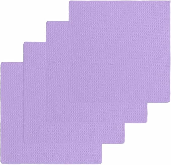 Purple Dish Towels Set, Waffle Weave Kitchen Towels Microfiber Towels Cleaning, Modern Solid Pure Colored Country Frenc Romantic Art Soft Absorbent Dish Drying Towels Hand Towels 4 Pack 12x12 Inch by Unknown