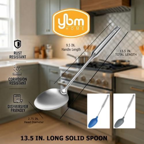 YBM Home Stainless Steel Cooking Spoon - Solid Silver Coated Large Serving Utensil 14 inch, 3 Pack - Image 6