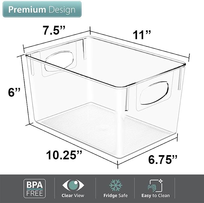 Sorbus Fridge Organizers and Storage, Clear Plastic Bins (Large, 4 Pack) | Handled containers keep crafts, clothing and household supplies sorted across pantries, cabinets, refrigerators and closets. - Image 3