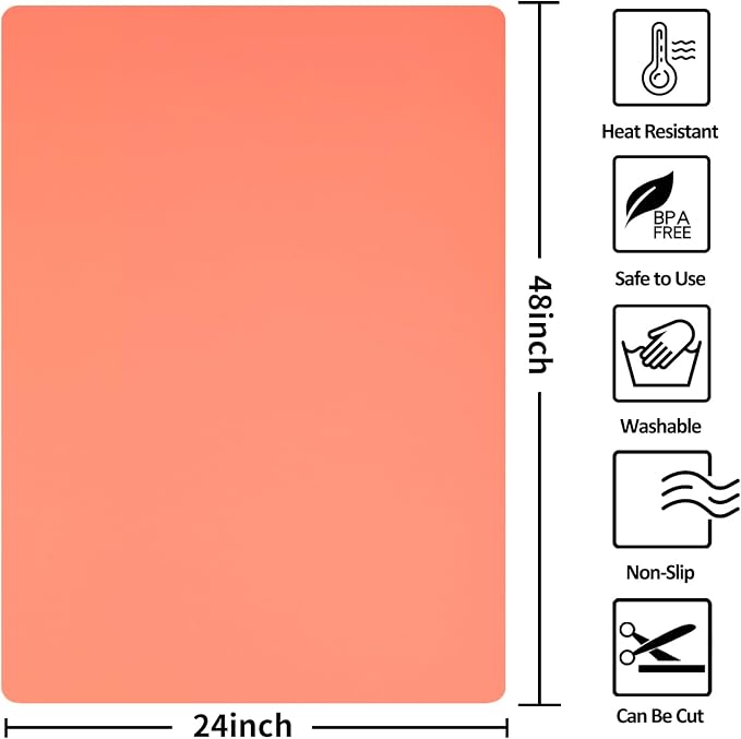 Silicone Mat Heat Resistant Mats for Countertop, Large Silicone Mats for Kitchen Counter Crafts Workbench Table, Size 48x24 inches Thick 2mm,Rolled Package,Coral - Image 2
