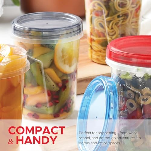 Tafura 15 Pack Leakproof Freezer Containers for Food with Twist Top Lids - 32 Oz BPA Free - Black/Blue/Red Lids - Image 5