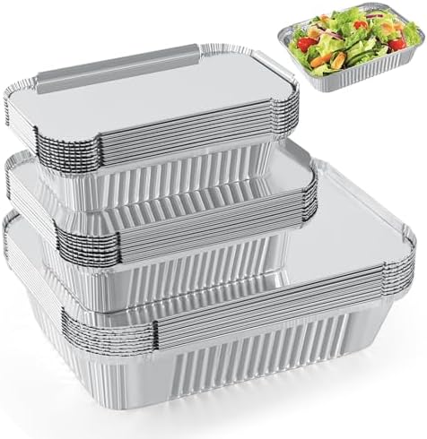 Notwoe® 30 Pack Disposable Aluminum Pans with Lids, 10x7.5 and 7.3x5.3 Square 6.9x4.3 Square Combo Set, Disposable Baking and Cake Pan. (30-Pack w/Lids) by Notwoe