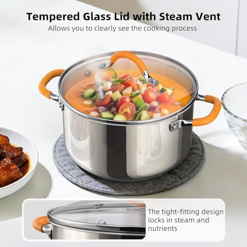 Ciwete Stainless Steel Stock Pot, 5.2 Quart Soup Pot with Lid, Heavy-Duty Thick Bottom Induction Cooking Pot for Pasta, Stew & Simmering, Even Heating, Compatible with All Cooktops, Dishwasher Safe - Image 4