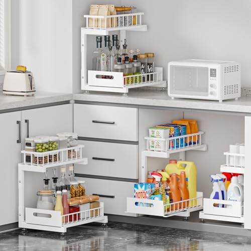 Saydear 2-Pack L-Shaped Under Sink Organizer, 2-Tier Pull-out Cabinet Rack - Image 3