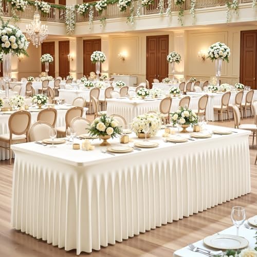 Suppromo 6ft Ivory Spandex Tablecloths for Rectangle Tables Wrinkle Free Ivory Table Cloth Rectangle Stretch Fitted Table Cover with Skirt for Wedding Birthday Party Banquet Baby Shower Buffet Event - Image 5