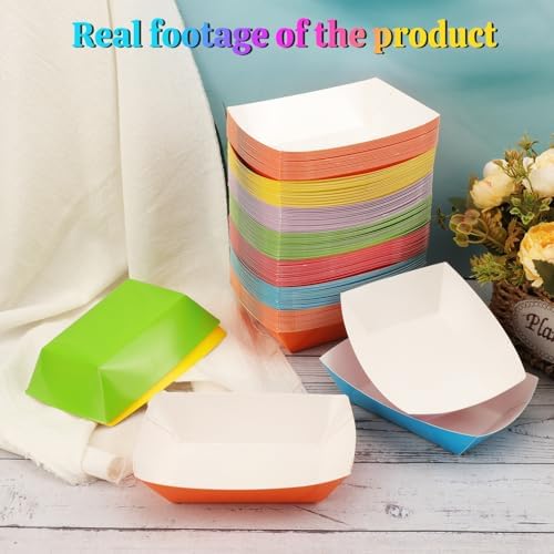 420 Pack 1 Lb Colourful Paper Food Trays, Heavy Duty Disposable Kraft Food Boats for Nachos, Fries, Tacos, BBQ, Snacks. Microwave-Safe,Paper Food Boats for Parties, Picnics, Food Trucks - Image 4