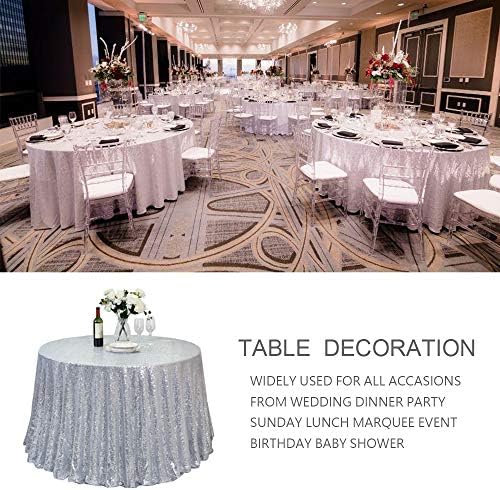 JYFLZQ Silver Sequin Tablecloth, Glitter Party Table Cover 70 Inch Round - Image 2