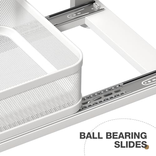 2 Pack 21IN-Depth Under Sink Organizer With Next-Gen Ball-Bearing Slides,2-Tier Precision Mesh Pull Out Cabinet Storage for Bathroom&Kitchen,Height Adjustable Drawers Shelf,Anti-rust-White - Image 3