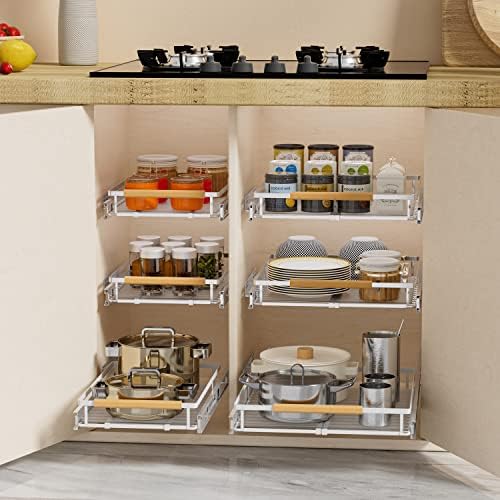SANNO Pull Out Cabinet Organizer, Cabinet Shelf Kitchen Under Sink Shelf, Expandable Drawer Shelves with Sliding, Steel Metal Cabinet Drawers Slide Out, Chrome Finish - Image 2