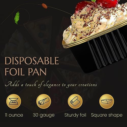 KitchenDance Disposable Foil Cake and Dessert Cup Set with Lid, 4.5 x 4.5" Square Cake Baking Pan for Hotels, Restaurants, Heavy Duty Aluminum Pan for Baking Food #A-24P (1000, Black W/Gold Interior) - Image 5