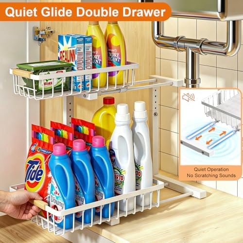 REALINN Under Sink Organizer, White 2 Pack Height Adjustable - Image 3