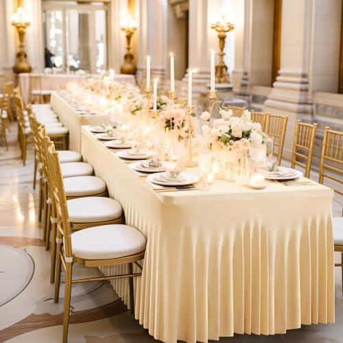 PARTISKY 2 Pack Champagne Spandex Table Cloths for Rectangle Tables 8ft, Champagne Table Skirt for Party, Table Cover with Skirt for Wedding Folding Table Banquet Baby Shower & Birthday Parties - Image 6