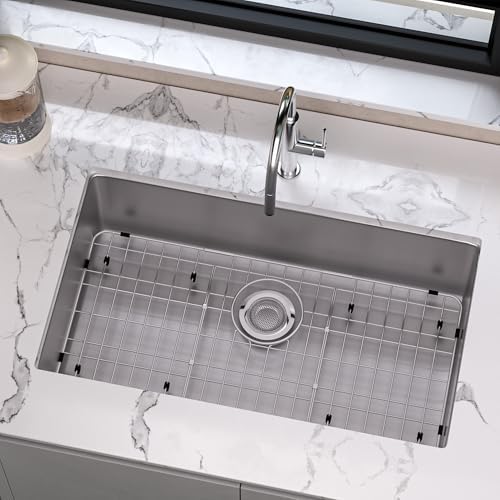 Sink Protector for Kitchen Sink,Sink Rack 27.2" X 13.3",Large Metal Sink Grate with Strainer,Stainless Steel Sink Grid for Bottom of Sink with Rear Drain Hole Dia 5",Corner Radius 1" - Image 2