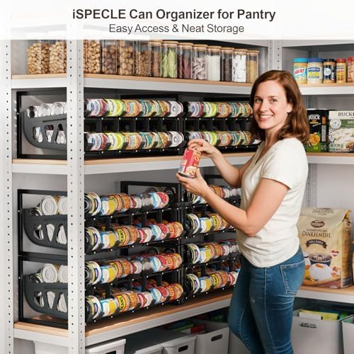 iSPECLE Pantry Can Organizer - Auto-Rolling, Expandable, Holds 120 Cans | Stackable For Walk-in Deep Pantry Shelf, Adjustable Width for Food Cans, Sturdy Metal Frame, Easy Access & Restocking, Black - Image 2