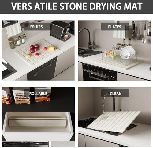 Stone dish drying mats for kitchen counter, large 23.6"L x 15.4"W foldable diatomite dish stone drying mat, quick dry extra fast absorbent roll up rack, stone dish drying mat (Gray, Large) - Image 4