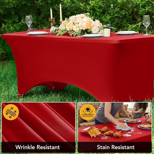 6-Pack Premium Red Spandex Tablecloths for 6ft Rectangle Tables - Image 4