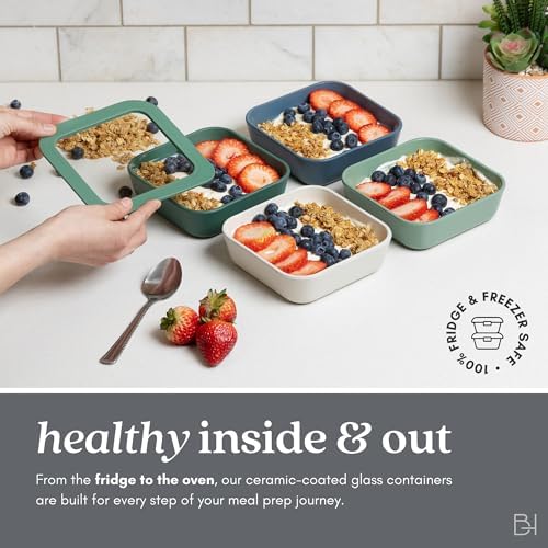 Glass Food Storage Container with Lid, 2.5-Cup Small Square | Microwave-Safe Airtight Lid, Oven-Safe Ceramic-Coated Glass | Zero Plastic, No PFAS/PFOA/BPA, Reusable [Crema] - Image 4