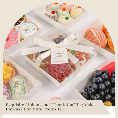 7 x 7 x 2.6 Inches Large Charcuterie Boxes with Clear Lids, 50 Pack Disposable Square Kraft Bakery Boxes, To Go Paper Food Container for Cake Slices, Sandwiches, Cookies, Dessert (White) - Image 4