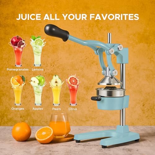 CO-Z Manual Citrus Juicer, Heavy-Duty Manual Juicer with Conical & Flat Pressure Plates, Professional Lemon Squeezer for Orange Pom Lime Lemon Juice, Dishwasher Safe Juice Press, Blue - Image 7