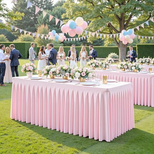 4 Pack Pink Rectangle Tablecloth 6 FT Stretch Spandex Fitted Table Cloth for 6 Foot Rectangle Tables Banquet Tablecloths Wrinkle Free Table Cover Skirt Ruffle Tablecloth for Party Wedding Birthday - Image 3