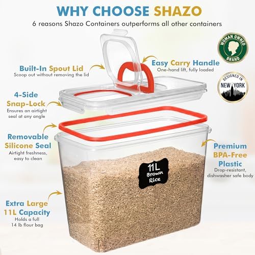 Shazo 2 PC (11L | 372 oz) Flour Sugar Storage Containers with Spout Lid & Easy Carry Handle - BPA Free Extra Large Airtight Food Storage Containers with Lids - Rice Canisters Sets for Kitchen & Pantry - Image 4