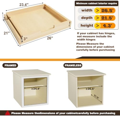 Pull Out Cabinet Organizer, 26''W×21''D Sliding Drawers for Cabinets, Soft Close Slide Out Wooden Pull out Drawers, Base Cabinet Organization for Kitchen, Pantry, Bathroom - Image 3