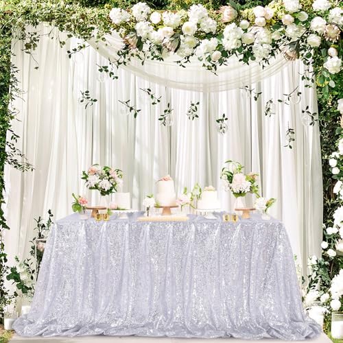 QueenDream Silver Sequin Tablecloth 90x90 Inch Gillter Table Cloth for Birthday Wedding Home Party Decorations - Image 6