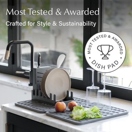 Dorai Home Collapsible Dish Drying Rack with Stone Dish Pad - Kitchen Counter Set with Diatomaceous Earth Stone Dish Mat for Quick Drying - Space-Saving Design - Large 24.6" x 16.5", Slate - Image 6
