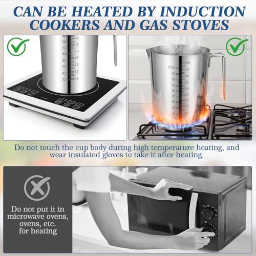 5L Stainless Steel Measuring Pitcher, 169oz Food Grade 304 Metal Measuring Cup with Handle and Dual-sided Scale, Large Capacity Stovetop-safe Container for Baking, Brewing, Cooking, Restaurants - Image 6