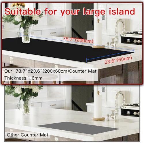 78.7”x23.6”(200cmx60cm) Heat Resistant Mat for Countertop, Silicone Mats for Kitchen Counter, Extra Large Counter Mat, Nonslip Mats for Crafts Countertop Protector, Black - Image 2