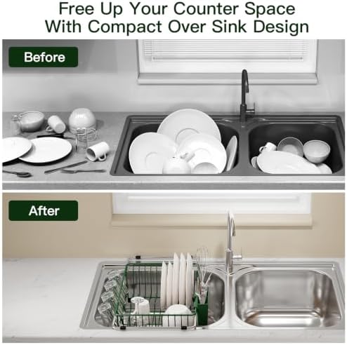 MAJALiS Green Dish Drying Rack Over The Sink with Utensil Holder - Image 2