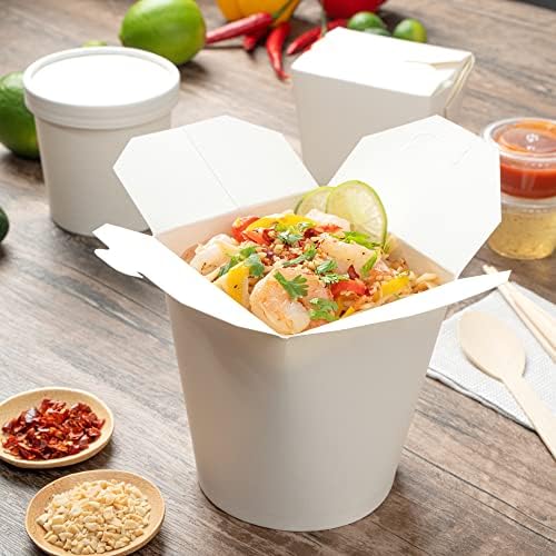 Restaurantware 32 oz Round White Paper Noodle Take Out Container, 50 Pack - Image 3