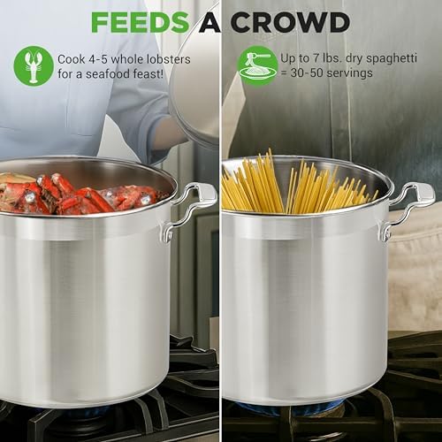 NutriChef Stainless Steel Stock Pot with Lid, 24 Quart Large Stock Pot with Lid for Soup & Stews, Heavy Duty Stainless Steel Cookware, Induction Base, Ergonomic Handles, Polished 18/8 - Image 4