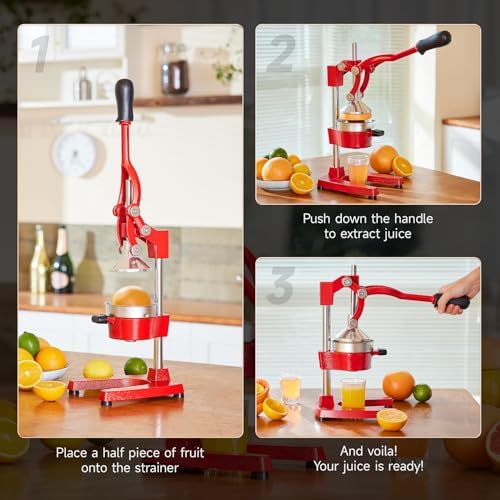 CO-Z Manual Citrus Juicer, Professional Orange and Lemon Juice Maker, Easy to Clean, Red - Image 4