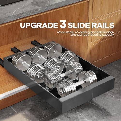 Seinloes 2 Pack Expandable Pull Out Cabinet Organizer 21" Deep with Raising Pad for Framed Cabinets,Upgrade 3 Slide Rails Slide Out Drawers,Roll Out Shelves Adhesive,Adjustable Width 9"-14.1" Black - Image 6