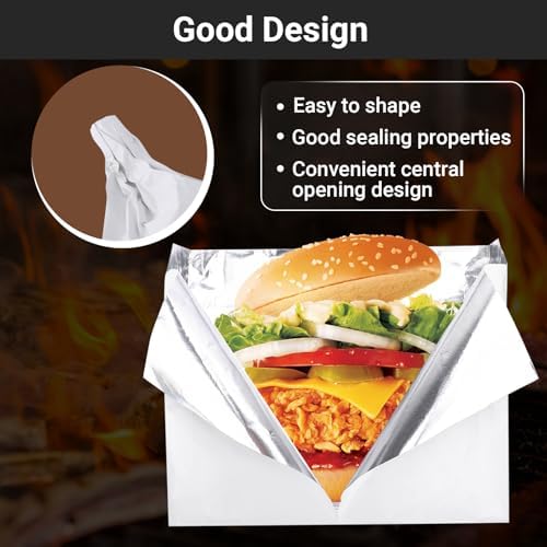 EUSOAR Foil Bags for Food, 400 Pcs 6.7"x6.7"x1.2" White Hot Dog Sandwich Hamburger Wrappers Bags, Aluminum Grease Resistant Snack Serving Bag Kitchen Grease Bag Pouches for Fast Food BBQ Take-out - Image 6