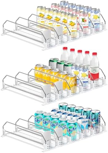 3 Pack Drink Organizer for Fridge, Self Pushing Fridge Drink Organizer | Self Pushing Soda Dispenser for Refrigerator, Automatic Drink Dispenser for Fridge, Holds up to 75 Cans (15 Rows) by Toenhancethequalityoflife