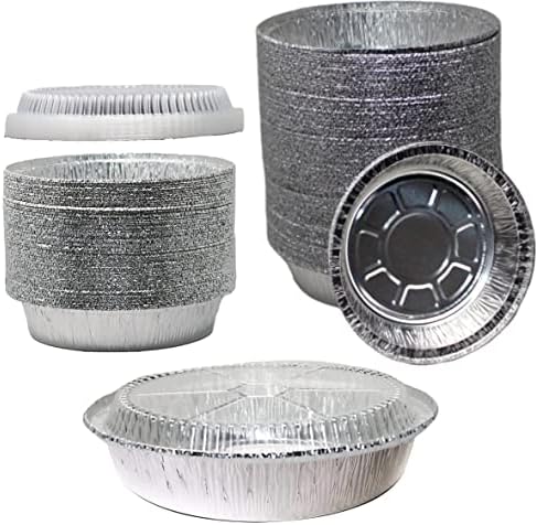 EcoQuality 8" Round Aluminum Foil Pans with Clear Lids - Disposable Containers with Foldable Walls for Pie Baking, Cooking, Serving, Reheating, and Storing - Freezer and Oven Safe Tart Pan 250 Pack by EcoQuality