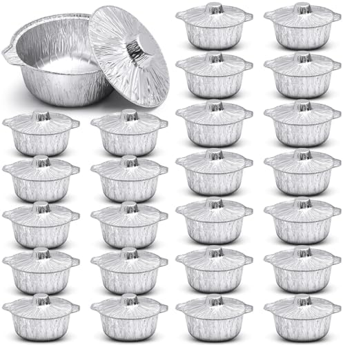 Ziliny Disposable Aluminum Pot with Lid Round Foil Pans Disposable Cookware Food Container for Vacation Trips Camping Baking Heating Cooking(24,33.8 oz) by Ziliny
