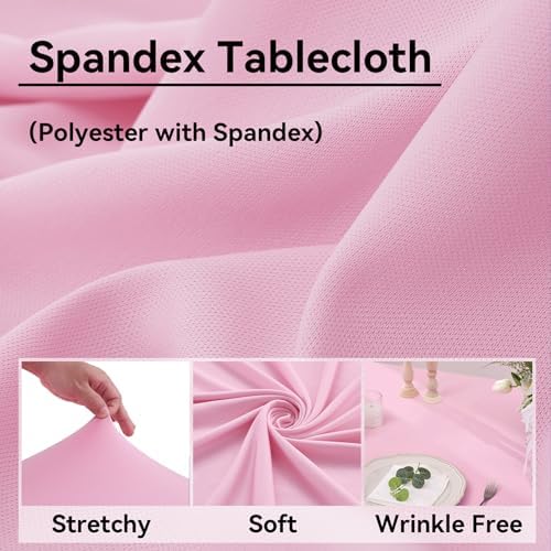 2 pk Baby Pink Spandex Tablecloth 8ft With Ruffled Table Skirt, Wrinkle Free Stretchy Fitted Tablecloths for 8 Foot Rectangle Tables, Elastic Spandex Table Covers for Weddings Parties Banquet - Image 4