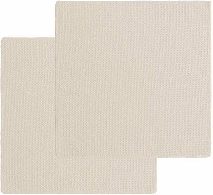 Ivory White Dish Towels Set,Waffle Weave Kitchen Towels Microfiber Towels Cleaning, Solid Color Pure Contemporary Minimalist Aesthetics Decor Soft Absorbent Dish Drying Towels Hand Towels 2-Pc 12x12In by Unknown