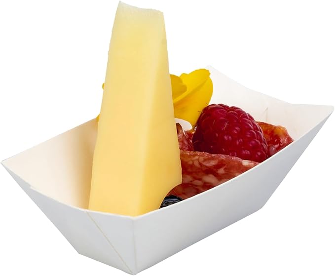 Restaurantware-Bio Tek 2 Ounce Food Trays, 50 Disposable Paper Food Trays - Heavy-Duty, Greaseproof, White Paper Boats, For Snacks, Appetizers, Or Treats, Use At Parties Or Carnivals - Image 2