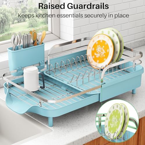 SAYZH Expandable Dish Drying Rack for Small Kitchen Counter, Blue - Image 6