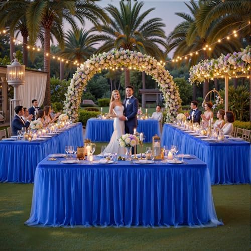 2 Pack 6ft Royal Blue Tulle Tablecloths for Rectangle Tables 6 Foot Rectangular Table Cloth Wrinkle Free Table Cover with Tutu Skirt for Baby Shower Wedding Birthday Party Banquet Buffet Cake - Image 4