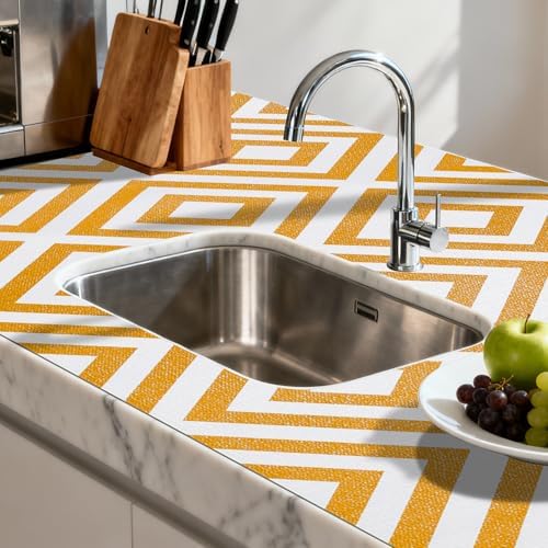 FIFTY FEET 12"x120" Non-Adhesive Shelf Liner for Kitchen Cabinets and Drawers, Washable Non-Slip PVC Cabinet Liner (Yellow Plaid)(1 Roll) - Image 6