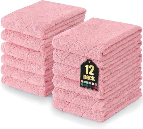 Homaxy 12 Pack Super Soft Absorbent Dish Towels, 10" x 20", Pink by Homaxy
