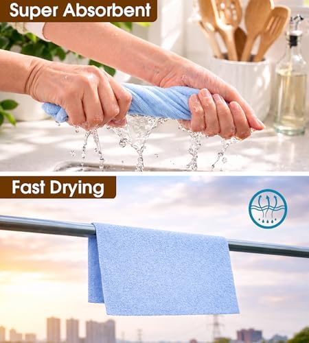 KitchLife Microfiber Cleaning Cloth Roll, 200 Pack - Tear-Away Microfiber Paper Towels, Lint-Free, Reusable, Washable for Kitchen, Car, Dishes, and Sensitive Surfaces (Blue) - Image 4