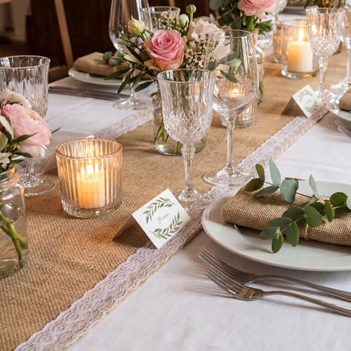 Tatuo 12 Pcs Burlap Table Runners with Lace 12 X 72 Rustic Jute,Cute - Image 4