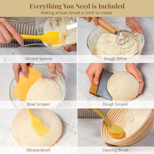 BAVIFY Sourdough Starter Kit, Banneton Bread Proofing Baskets Set | Complete Sourdough Bread Baking Supplies, Beginner Friendly Bread Making Kit, 9 in Round and 10 in Oval Rattan Banneton - Image 5